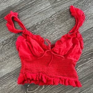 White Fox red cropped tank top